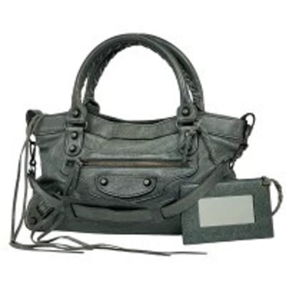 Balenciaga The City Shoulder Bag Khaki Brown Green Handbag Leather Green Beige